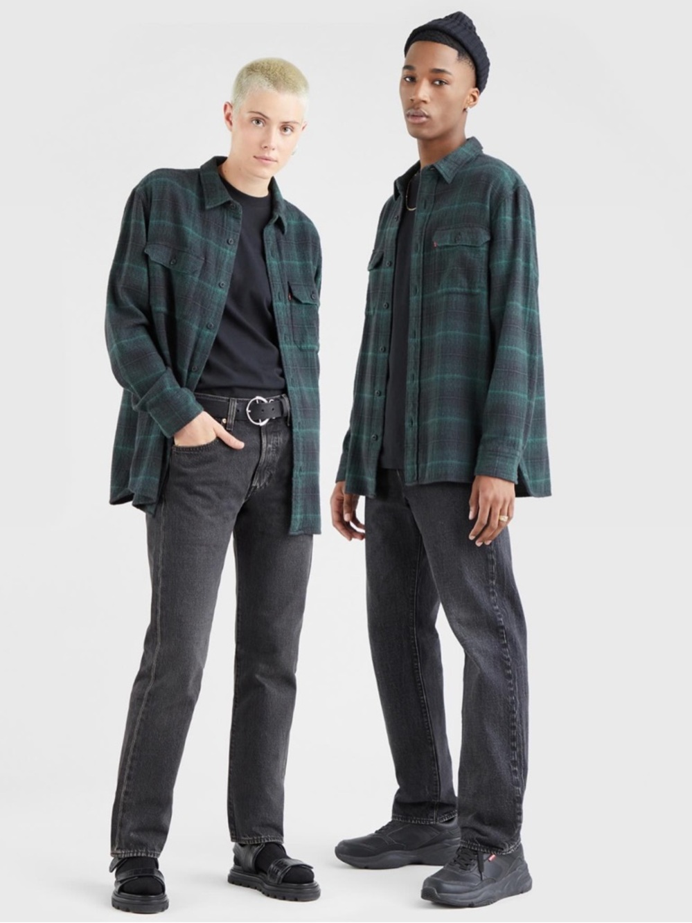 Levi's Dark Green and Black Flannel Plaid Worker Shirt - Picture 5 of 8